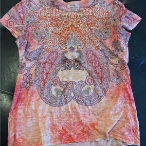 Dressbarn Multicolor Paisley Short Sleeve Top